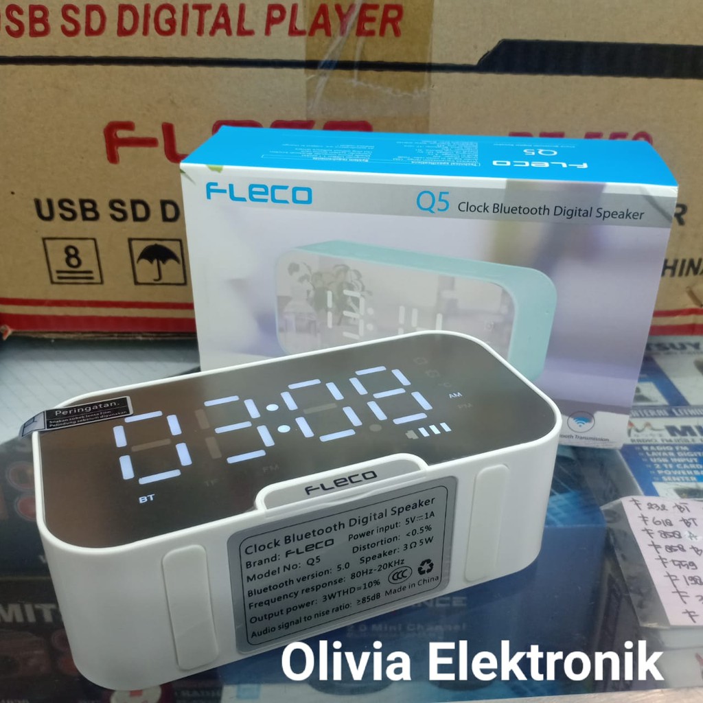 Clock Alarm Bluetooth Speaker Stereo Mirror Screen FLECO Q5 TF AM FM Digital Speaker