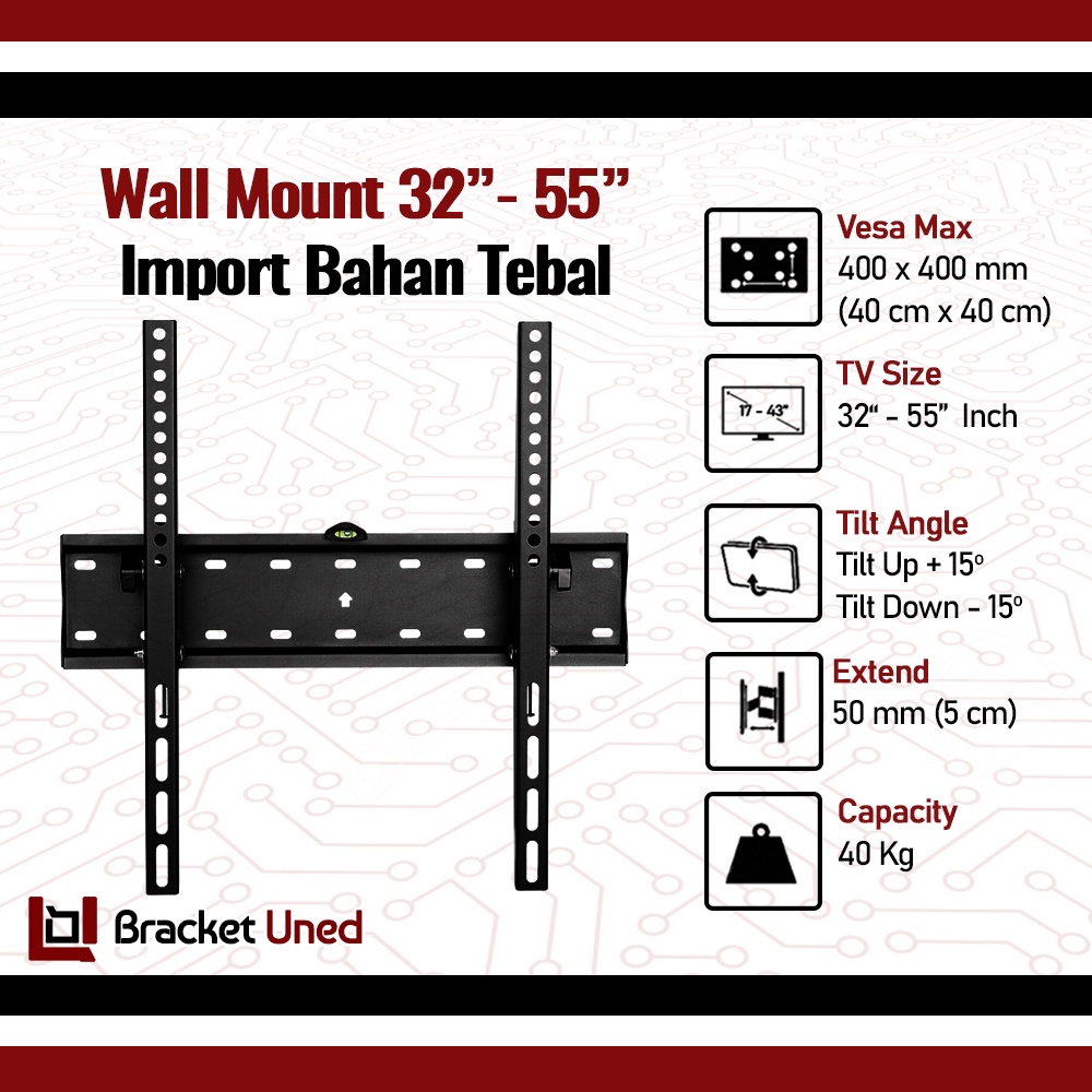Bracket TV 50 55 43 32 40 43 42 49 Inch Cocok Semua Merk Tv Tebal 2 Arah Waterpass Nunduk Dangak Universal Breket TV Briket TV Braket TV Bracket TV 55 Inch - 32 In BU1