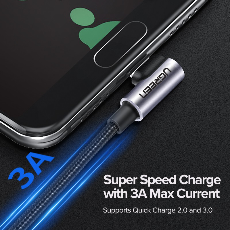 【Stok Produk di Indonesia】Ugreen Kabel Data / Charger USB Tipe C 90 Derajat Bahan Nilon Untuk Xiaomi Mi 8 / Samsung Galaxy S9 Plus