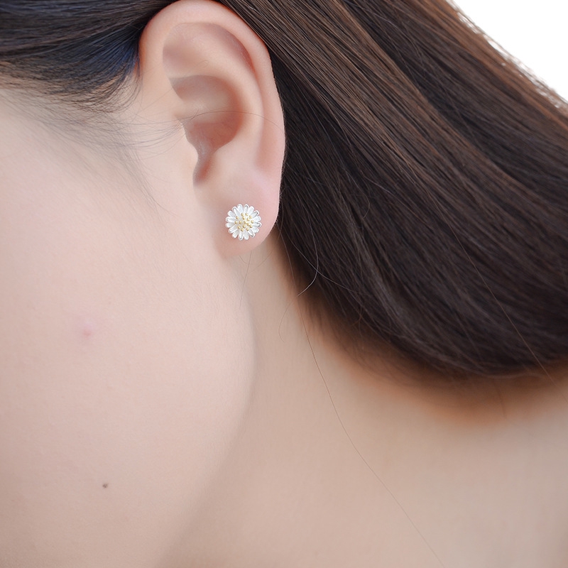 Anting Stud Desain Bunga Matahari Daisy Krisan Bahan S925 Sterling Silver Untuk Perempuan