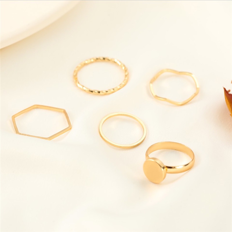 Prettygood5Pcs / Set Fashion Cincin Tidak Beraturan Logam Gelombang Sederhana Yang Dipersonalisasi -PD