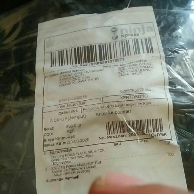 Standing Pouch Alumunium Foil Kombinasi Transmetz Hijau 150gr+zipper