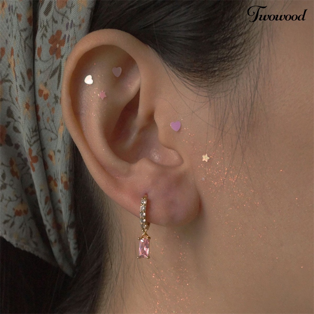 1 Pasang Anting Hoop Bentuk Persegi Panjang Bahan Cubic Zirconia Untuk Kencan