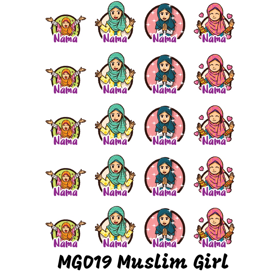 

Sticker Nama Cutting Label Waterproof Tahan Air Muslim Girl 19 (MG019)