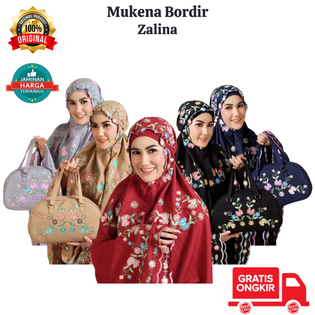 mukena dewasa bordir zalina bahan katun rayon premium