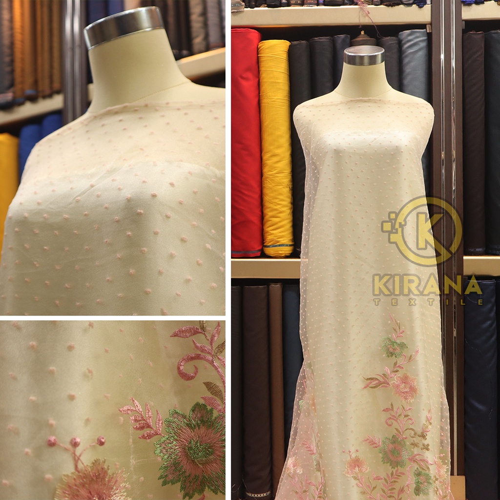 Kain Tile tule tille pinggiran dot / kain tile dot / kain gamis tile dot mewah