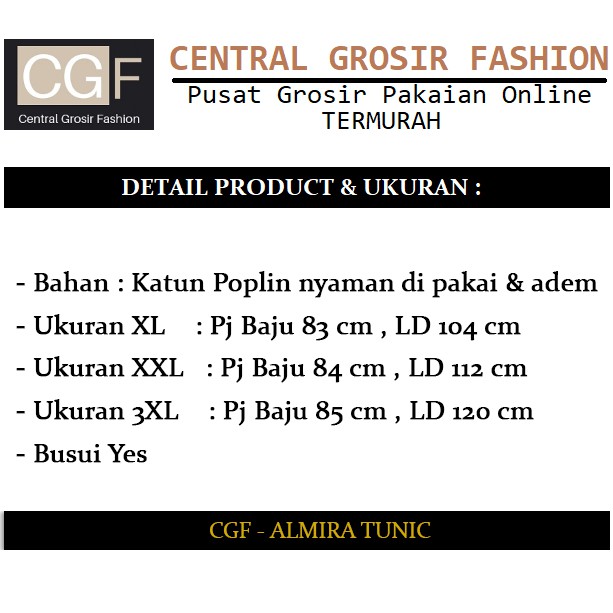 Almira Tunik - Central Grosir Fashion (CGF) - Ukuran XL-3XL - Matt Katun Poplin