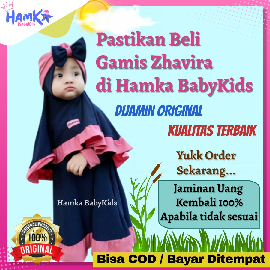 Gamis Bayi Anak Perempuan 0 - 3 Tahun Zhavira Set Hijab Bahan Jersey Newborn 1 2 Tahun