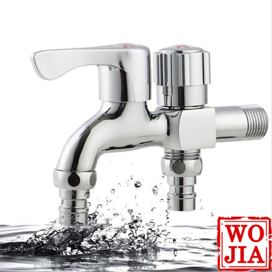 WOJIA - Kran Cabang Chrome Keran Air Shower Double Keran Tembok Kamar Mandi 1/2 Inch Highy Quality