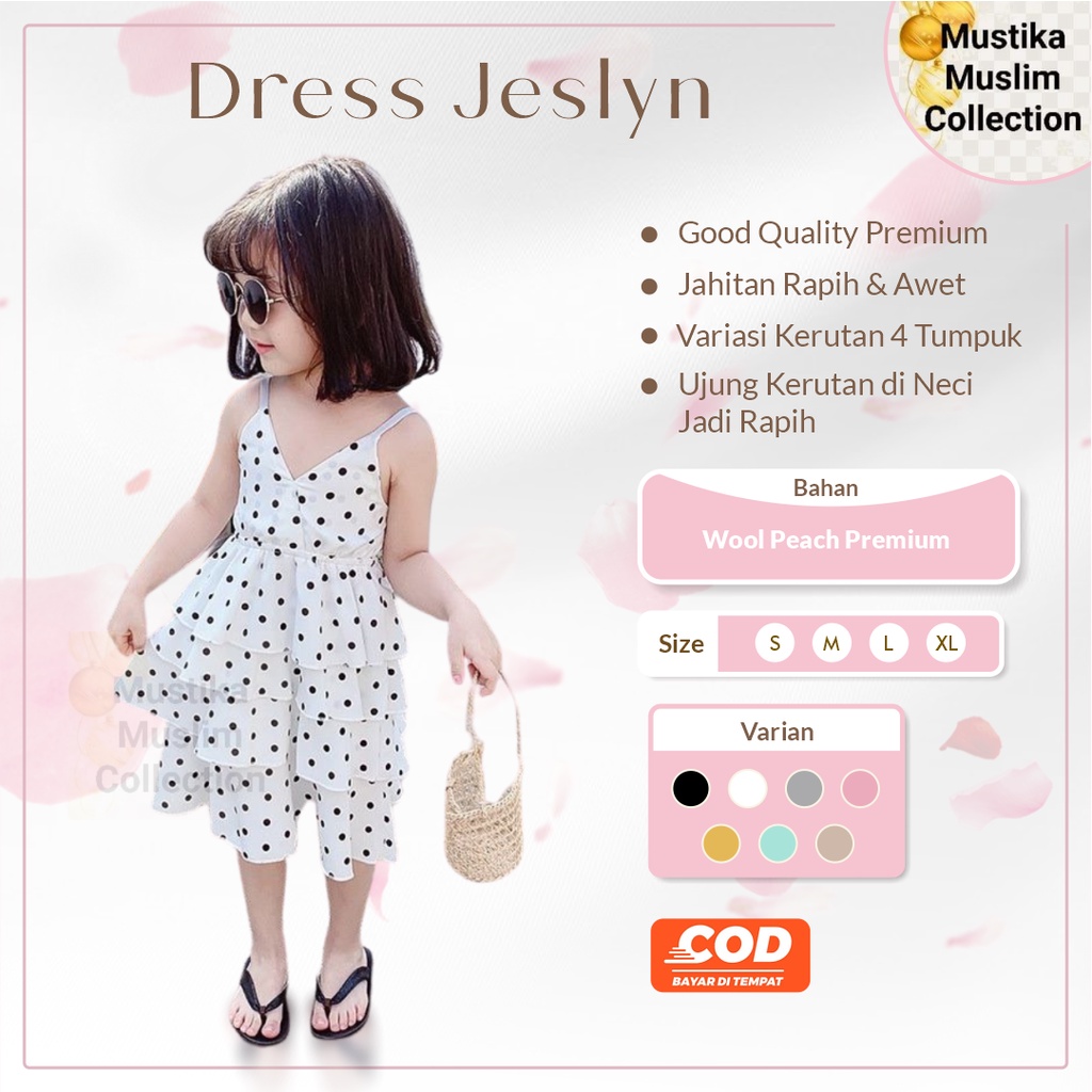 Dress Anak Perempuan Tali Pundak Motif Polkadot/Dress Jeslyn Kids 1-5 Tahun Matt Wool Peach