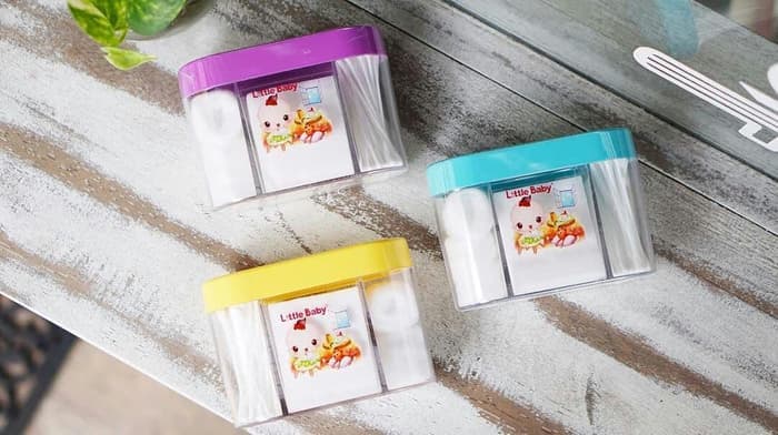 LITTLE BABY Tempat Cotton Buds &amp; Kapas Oval Termasuk Isi