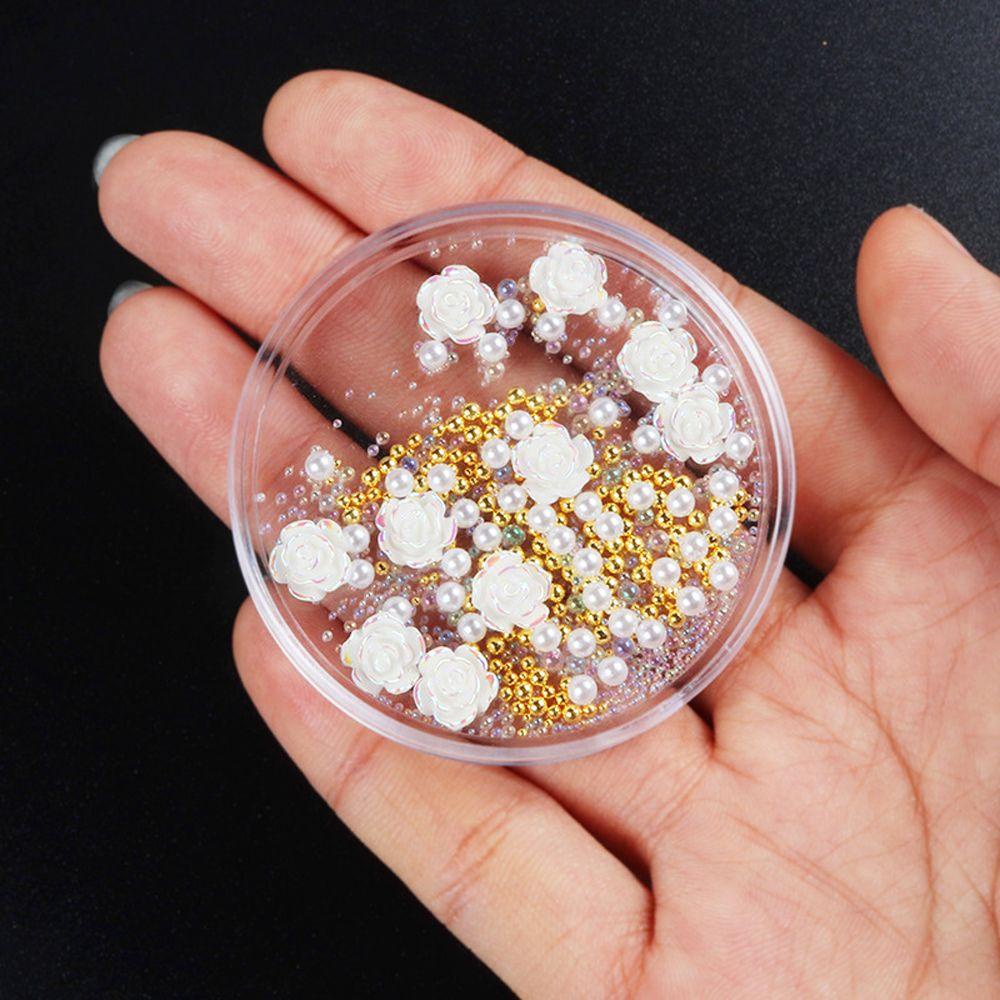 Mxbeauty Aurora Kuku Rhinestones Ukuran Campur Bunga Camelia Symphony Bola Baja 3D Perhiasan Kuku