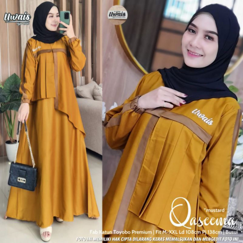 QASEEMA  by UWAIS READY STOK MUSTARD SAJA. LONGDRESS GAMIS TOYOBO / GAMIS MURAH