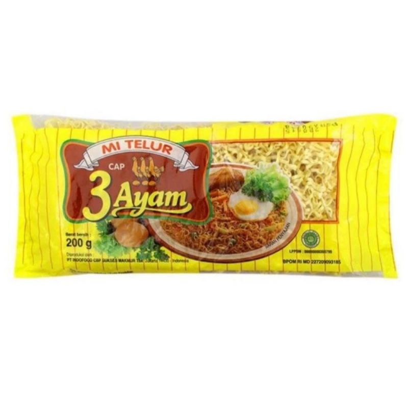 

MOOJOK-Mie Telor Cap 3 Ayam 200Gr Mi Pipih Telur Kuning/Bulat Merah Enak Murah Halal