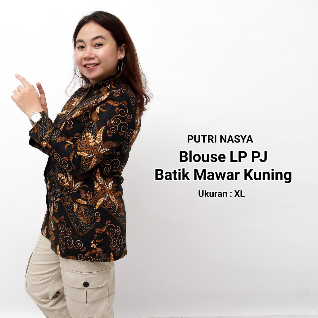 Atasan Batik Jumbo Wanita / Blus Panjang Jumbo /  S-M-L-XL-XXL-3L-4L-5L Model Lengkap Seragam Batik