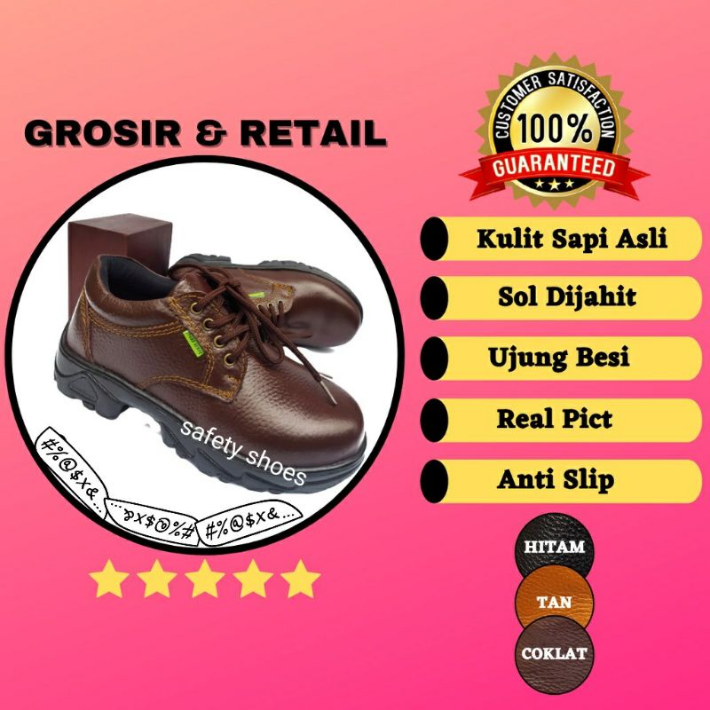 Sepatu Safety low Stand Horse Ujung Besi - Septi Shoes Kerja Lapangan Kulit Sapi Asli Termurah