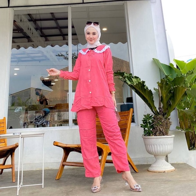 Setelan Wanita Agatha Bahan Rayon Kancing Depan Fashion Muslim Terbaru