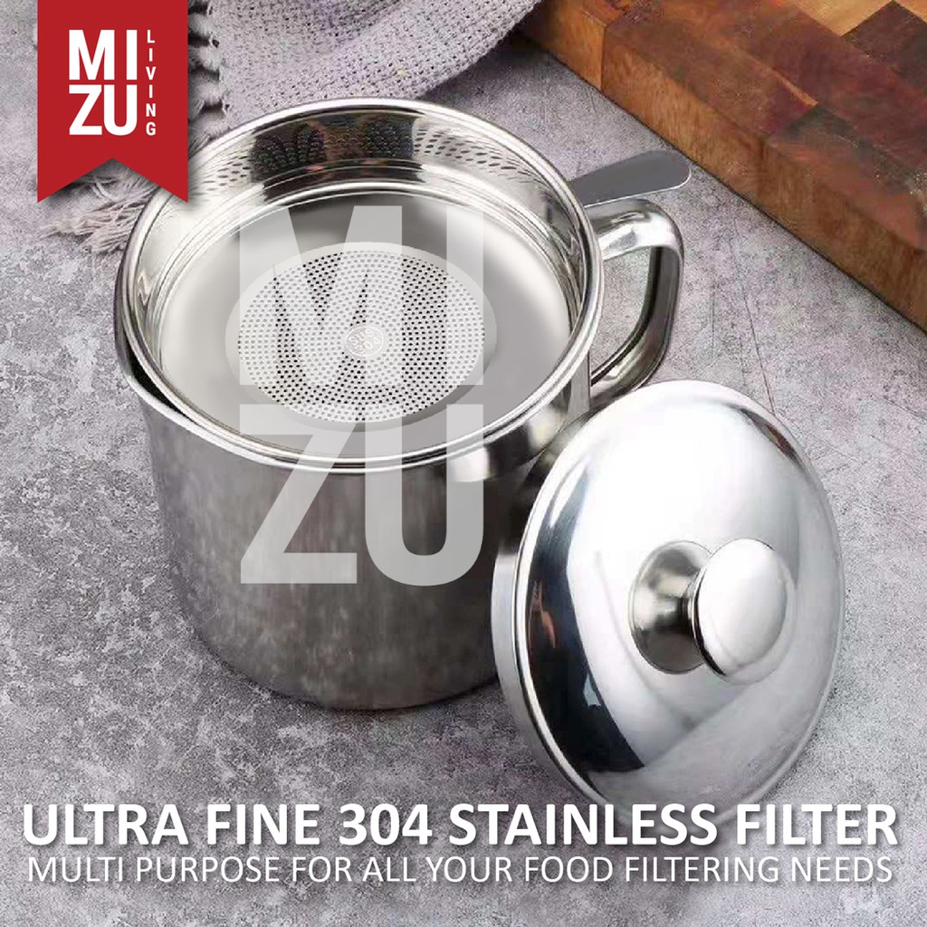 MIZU ABURA XL 1600ml Oil Pot Saringan Tempat Minyak Stainless Steel No Drip No Mess