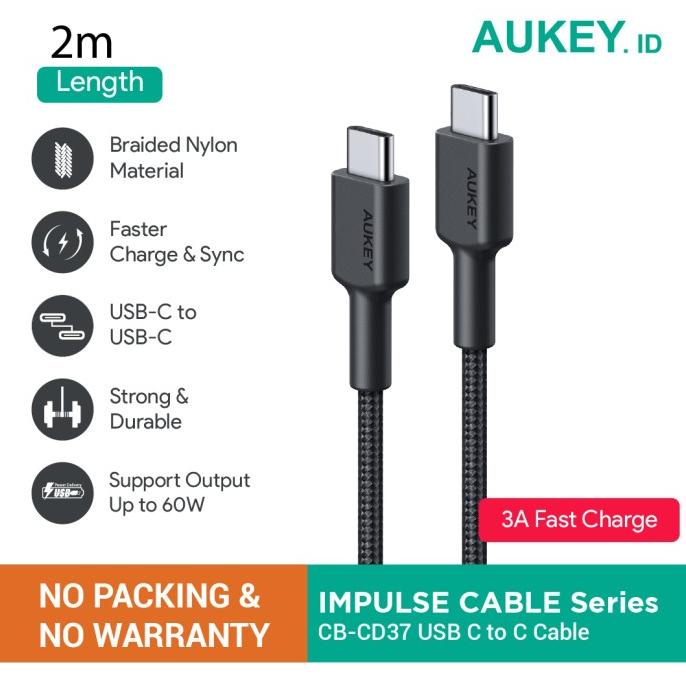 .........] Kabel Aukey CB-CD37 USB C To C 3A 2M (NO PACKING & NO WARRANTY)