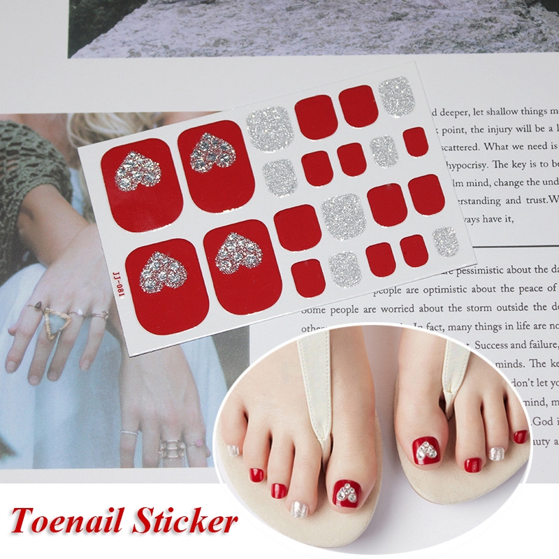 Jj081-100 22pcs/lembar Stiker Kuku Kaki Palsu 3d Diy