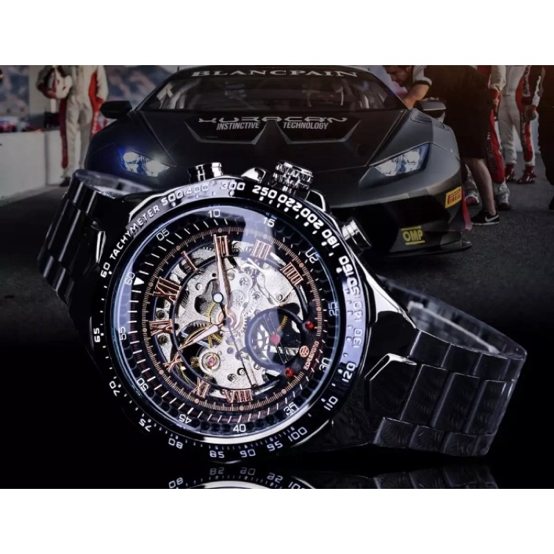 FORSINING Jam Tangan Pria Automatic Mechanical Tanpa Baterai Sporty Bisnis All Black