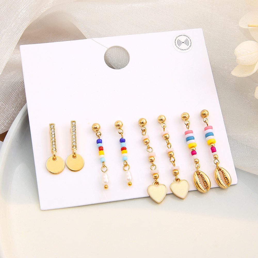 4 Pasang / set Anting Manik-Manik Kerang Hati Wafer Warna Emas Gaya Retro Untuk Wanita