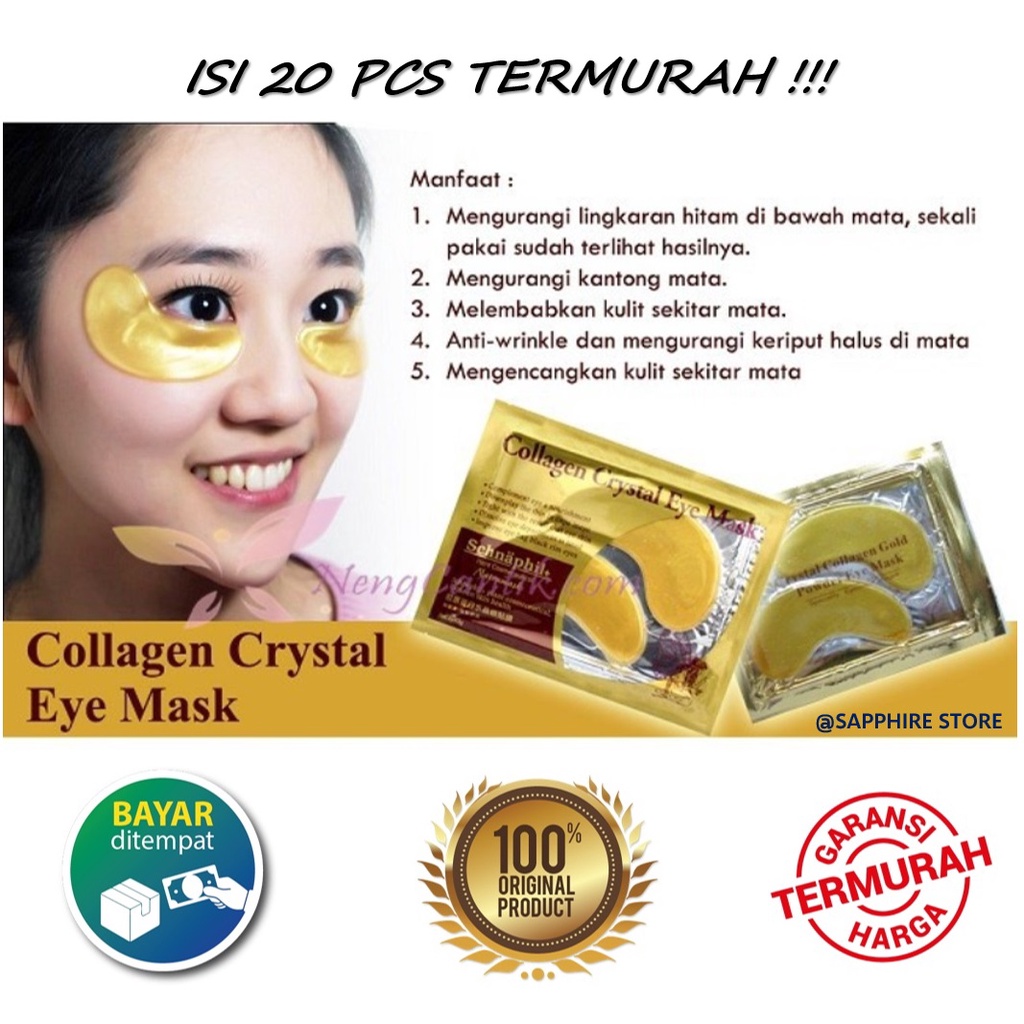 TERMURAH - 20 Pcs !!! Masker Mata Collagen Crystal Eye Mask ORIGINAL / Masker Mata Gold Collagen Emas / Masker Mata Panda Kantung / Masker Mata Untuk Tidur / Eye Patch Mask Masker Organik Anti Kerut Melembabkan Skincare Masker Wajah ORIGINAL