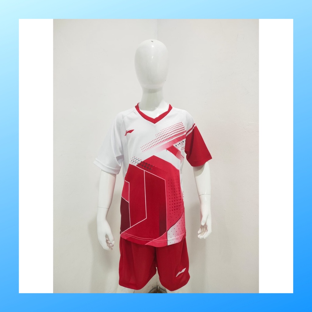 Kaos badminton anak laki-laki jersey bulutangkis baju celana setelan jersy perempuan stelan t-shirt outfit seragam kostum print olahraga casual suit pakaian jarsey oblong apparel sports jersi sudirman thomas uber cup bulu tangkis ST.L157 putih polos