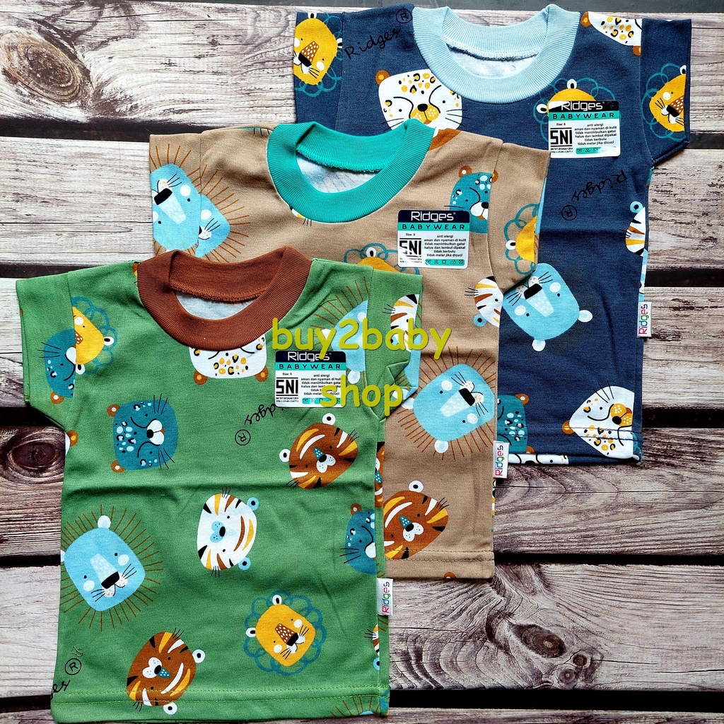 Ridges baju bayi kaos oblong warna motif Animal series 0-12 Bulan isi 3 Kaos