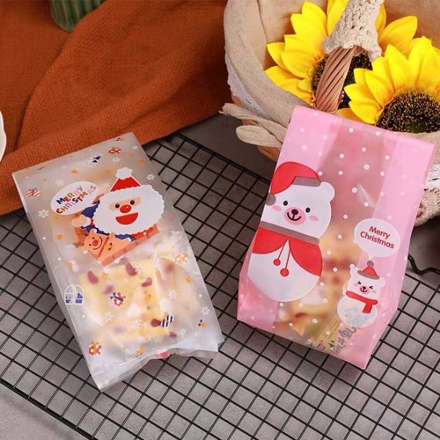 PLASTIK COOKIES NATAL PINK PUTIH PLASTIK HADIAH NATAL PS07