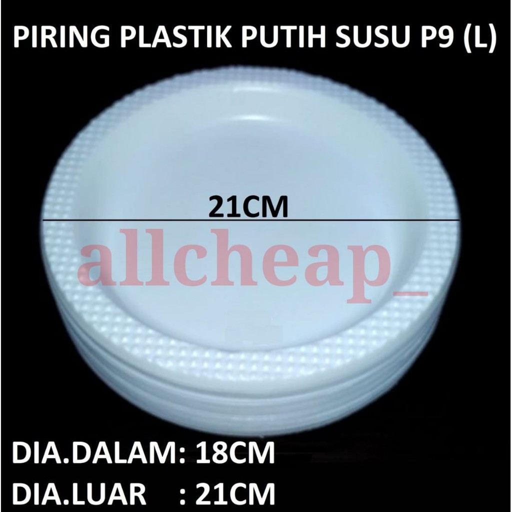 ISI 50PCS Piring Plastik BESAR Putih Susu P9 Plate makan kue ultah LARGE