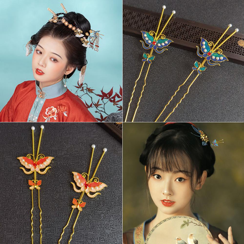 NICKOLAS1 Butterfly Hair Stick DIY Vintage Membuat Hairwear Metal Untuk Wanita Cosplay Pin Rambut Tetesan Minyak