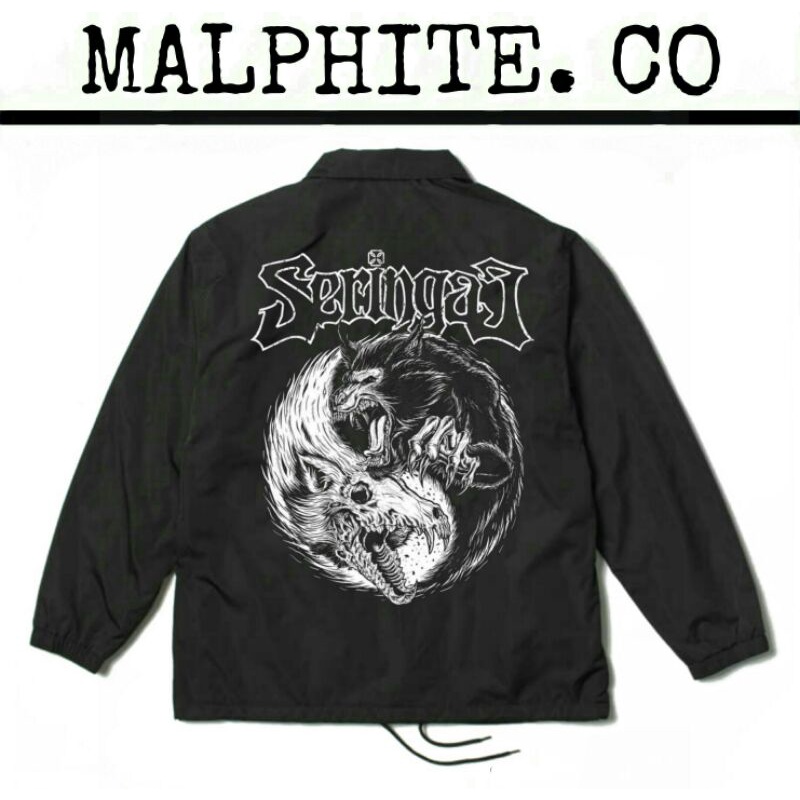 Coach Jacket Seringai Windbreaker Motif Logo Band Musik Merch Metal Punk Rock And Roll Hitam Pria Wa