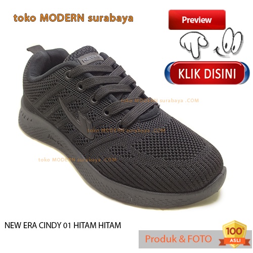 Sepatu anak sekolah sepatui sneakers tali NEW ERA CINDY 01 HITAM HITAM