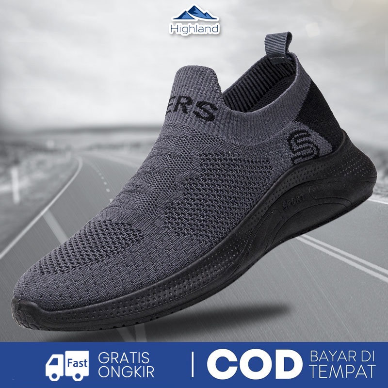 Highland Sepatu Pria Abu Sneakers Slip On Sepatu Kerja Kuliah Sepatu Trendy MR127