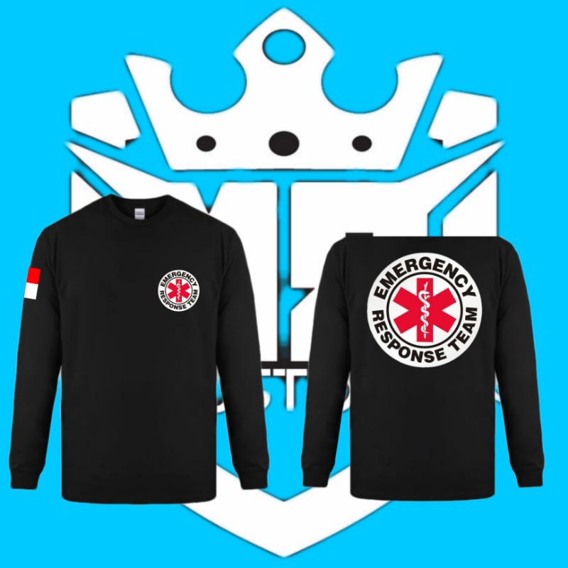 Baju Tangan Panjang Kaos Pria/Wanita Tulisan Logo Relawan Ambulance/Baju Emergency Respon Team/Baju 