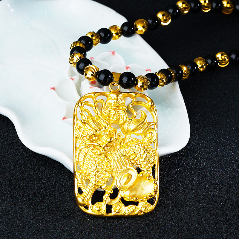 Kalung Rantai Emas Asli Kadar 375 Dengan Liontin Koin Kaca Gaya Eropa Untuk Pria Dan Wanita