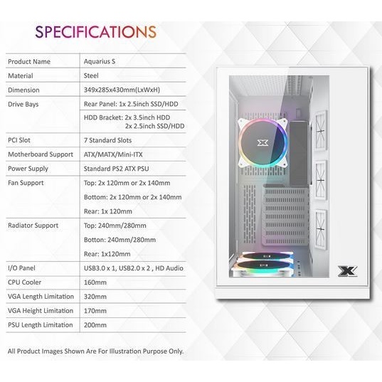 Casing / Case Xigmatek Aquarius S Arctic + 3 Fan A-RGB