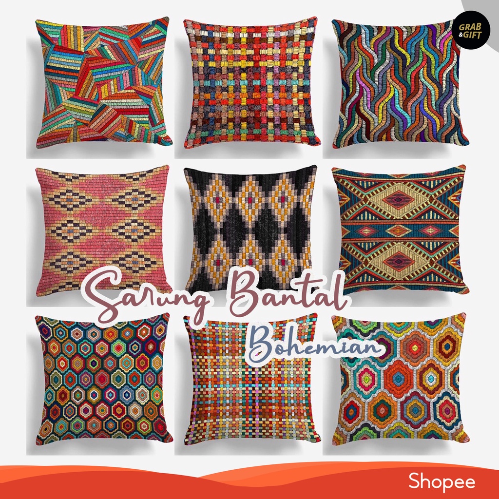 SARUNG Bantal Sofa Print Motif Bohemian Abstrak Art 40x40 cm Ethnic Tribal