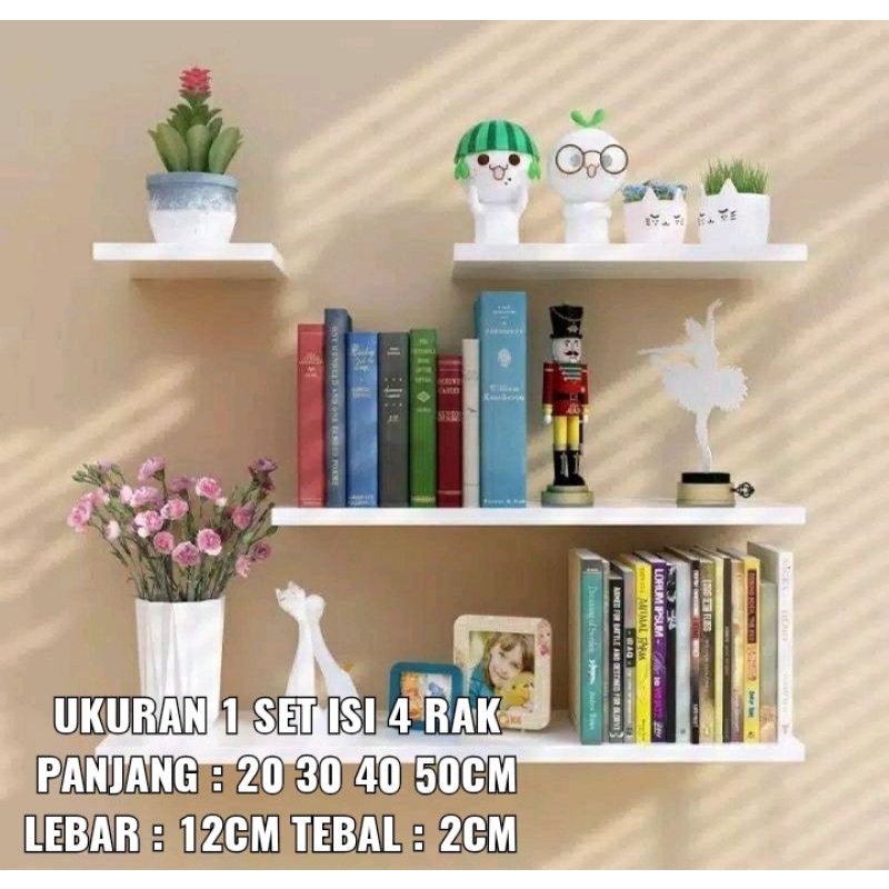 Rak Dinding Susun Minimalis Ambalan Rak Dinding Slim 1set 4 rak uk 20cm 30cm 40cm 50cm lebar 12cm