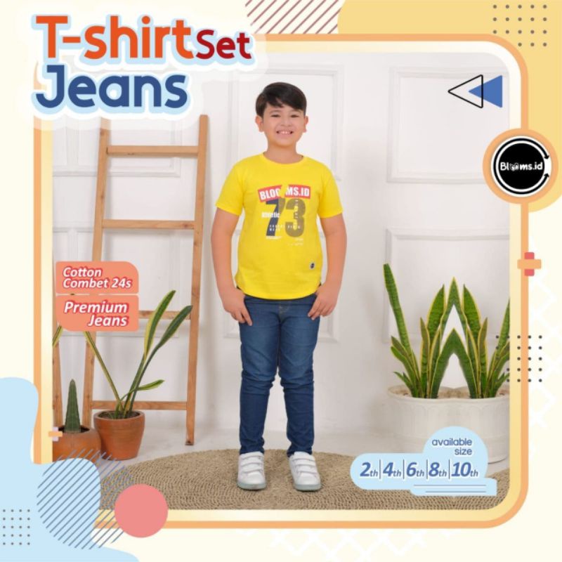 Afsheenastore Setelan Anak  Laki Laki Tshirt Blooms Set Jeans