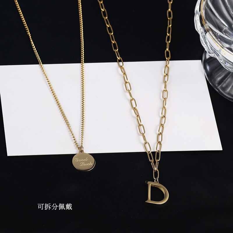 Kalung dua layer D good luck titanium korea style anti karat