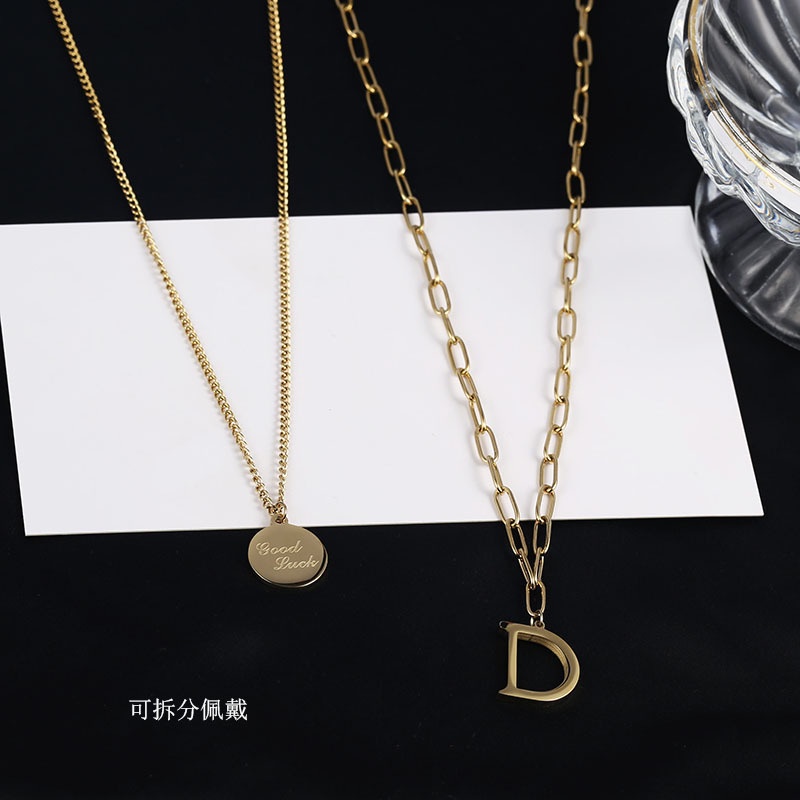 Kalung dua layer D good luck titanium korea style anti karat - ercassia