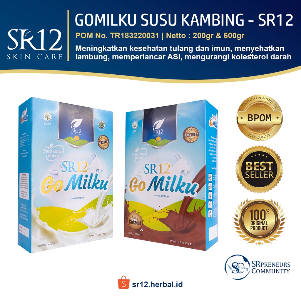 

GOMILKU SR12 SUSU KAMBING / GO MILKU SUSU ETAWA KUALITAS PREMIUM / GOAT MILK BUBUK TANPA GULA BPOM