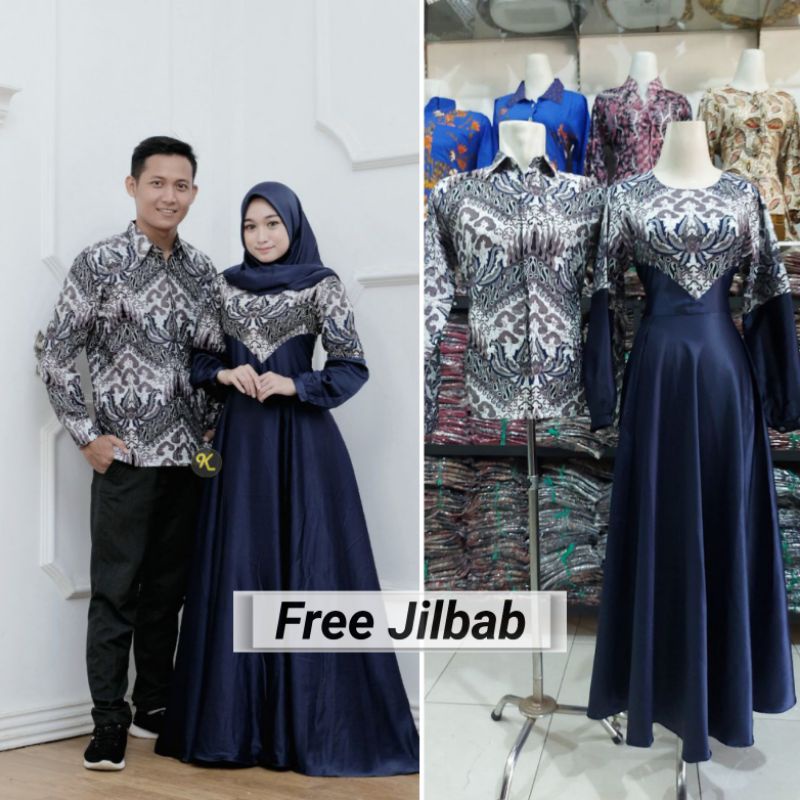 Couple gamis tarantula navy GRATIS JILBAB couple gamis lebaran modern