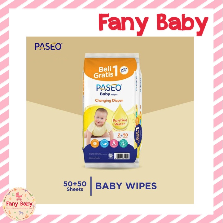 PASEO BABY WIPES WET TISSUE 50 SHEETS BUY 1 GET 1