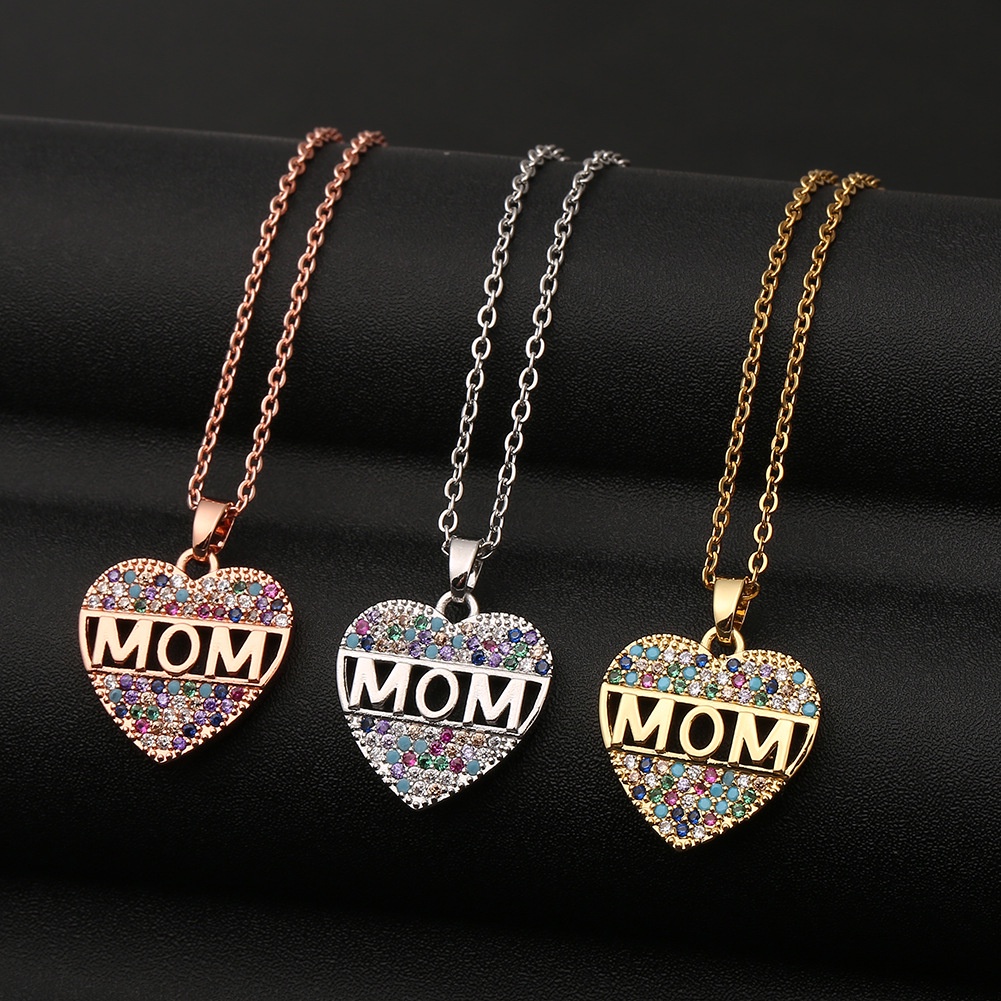 Kalung huruf mom diamond hati cinta hati liontin kalung hadiah Hari Ibu