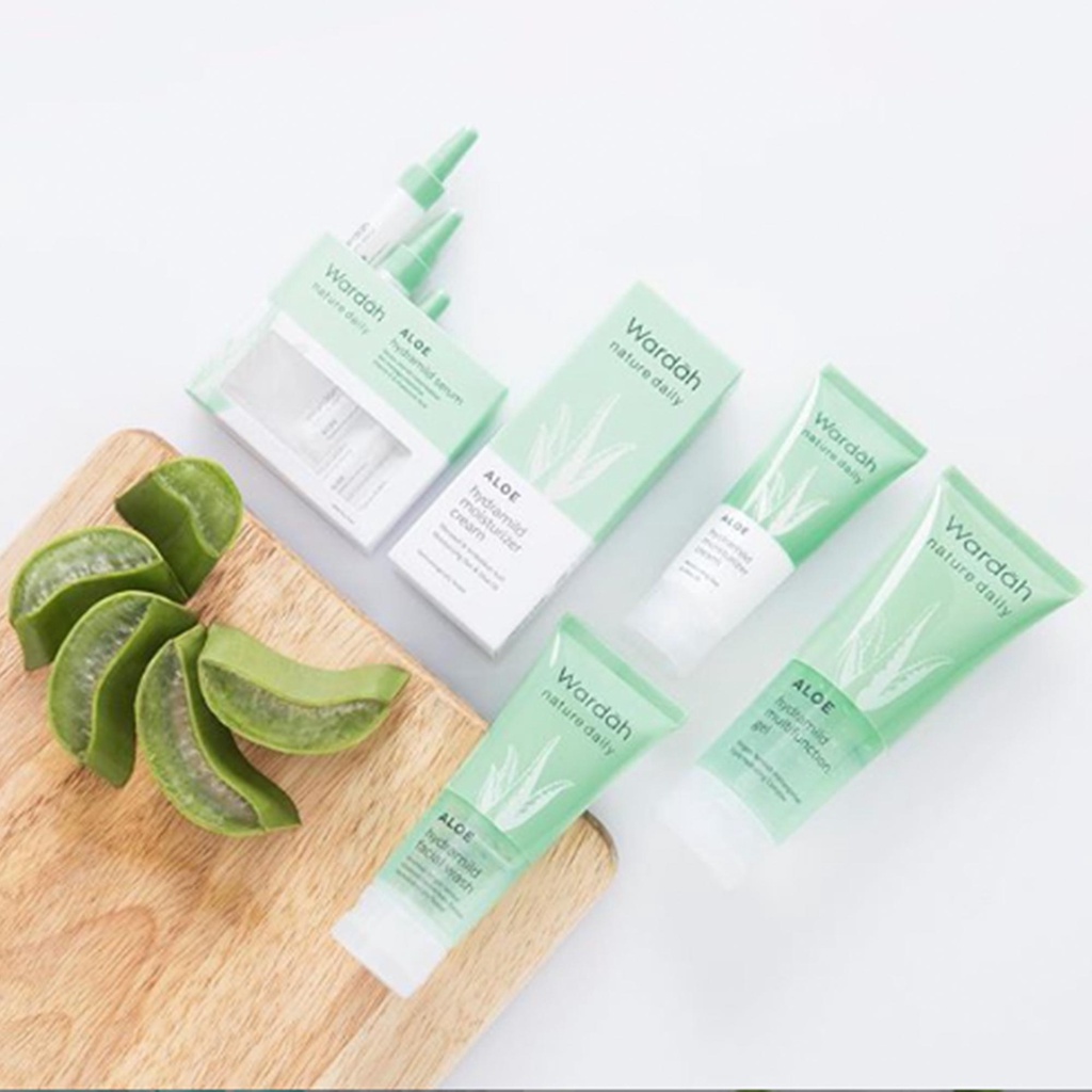 Wardah Nature Daily Aloe Hydramild Series - Moisturizer Cream/Facial Wash/Multifunction Gel/Serum Original BPOM