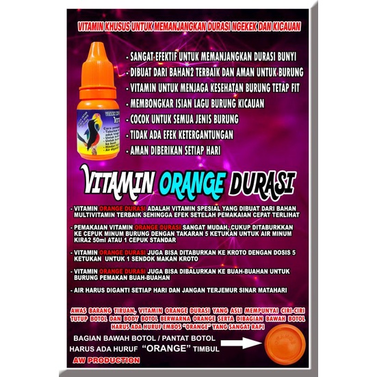 vitamin durasi cepat vitamin orange burung kenari lovebird murai kacer pleci perkutut ngekek gacor instan asli ori vitamin orange