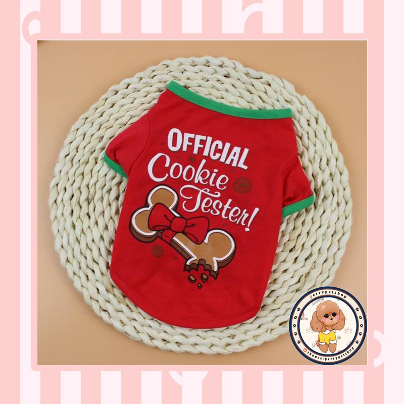 Pet Clothes Pet Tshirt Tema Natal Official Cookie Tester Untuk Anjing dan Kucing